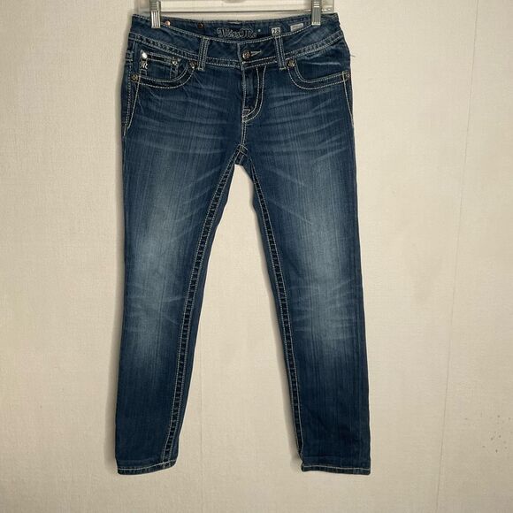 Buckle Miss Me Skinny Jeans Womens Sz 28 Blue Denim Miss Rhinestone Thick Stitch - Picture 1 of 11